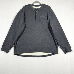 LL Bean Shirt Mens XL Katahdin‎ Iron Works Bonded Waffle Fleece Henley Grey
